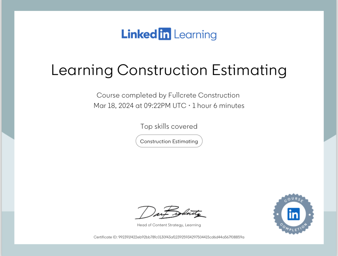 Learning Construction Estimating