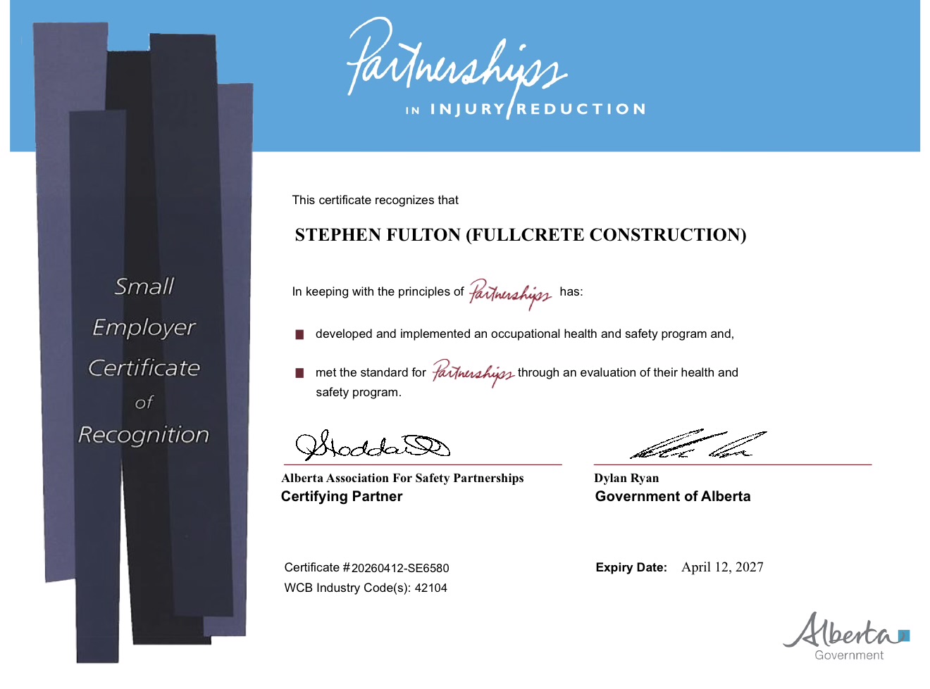 Partnerships in Injury Reduction - Small Employer Certificate of Recognition
